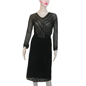 Vintage 1970s Black Crochet Sweater & Skirt Set