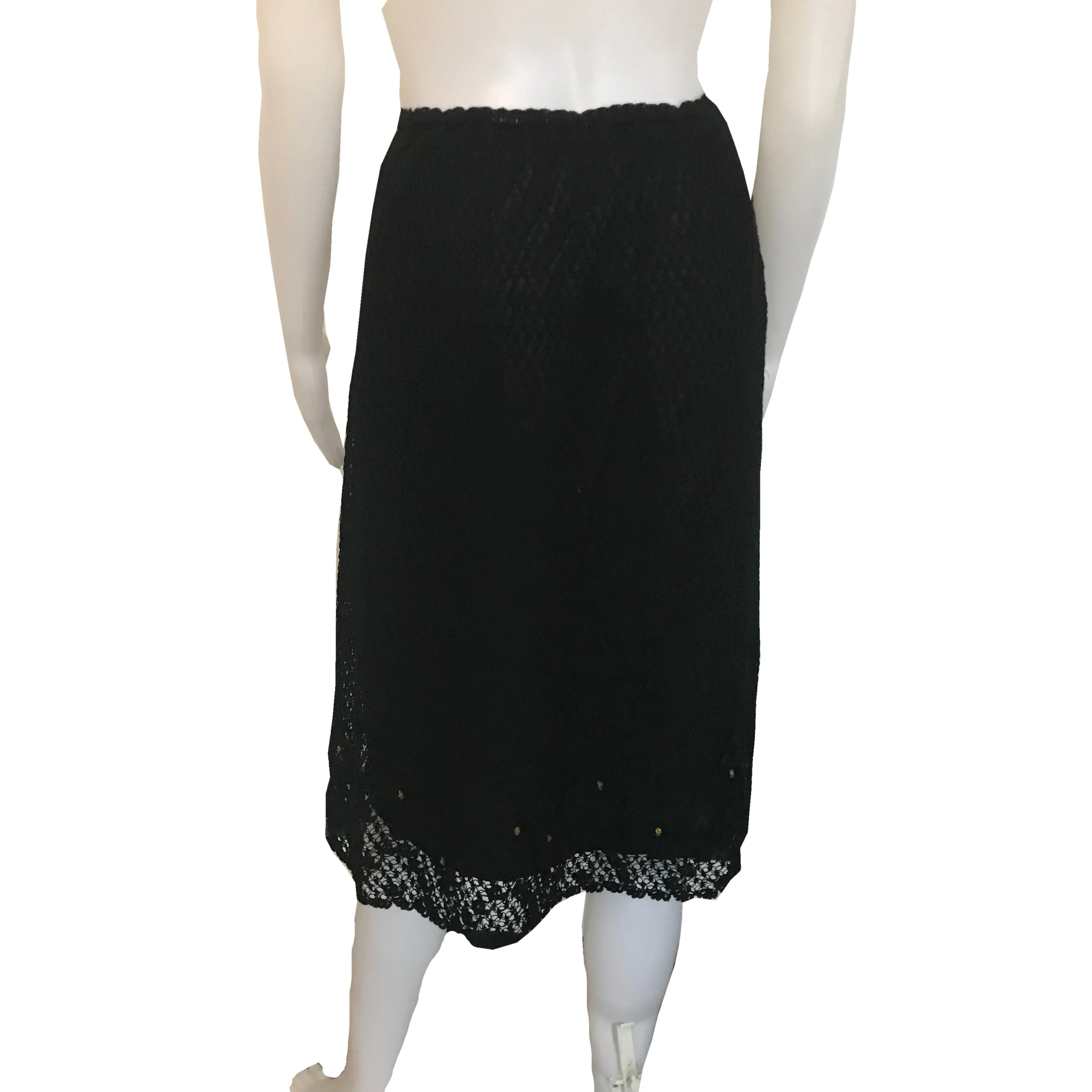 Vintage 1970s Black Crochet Sweater & Skirt Set
