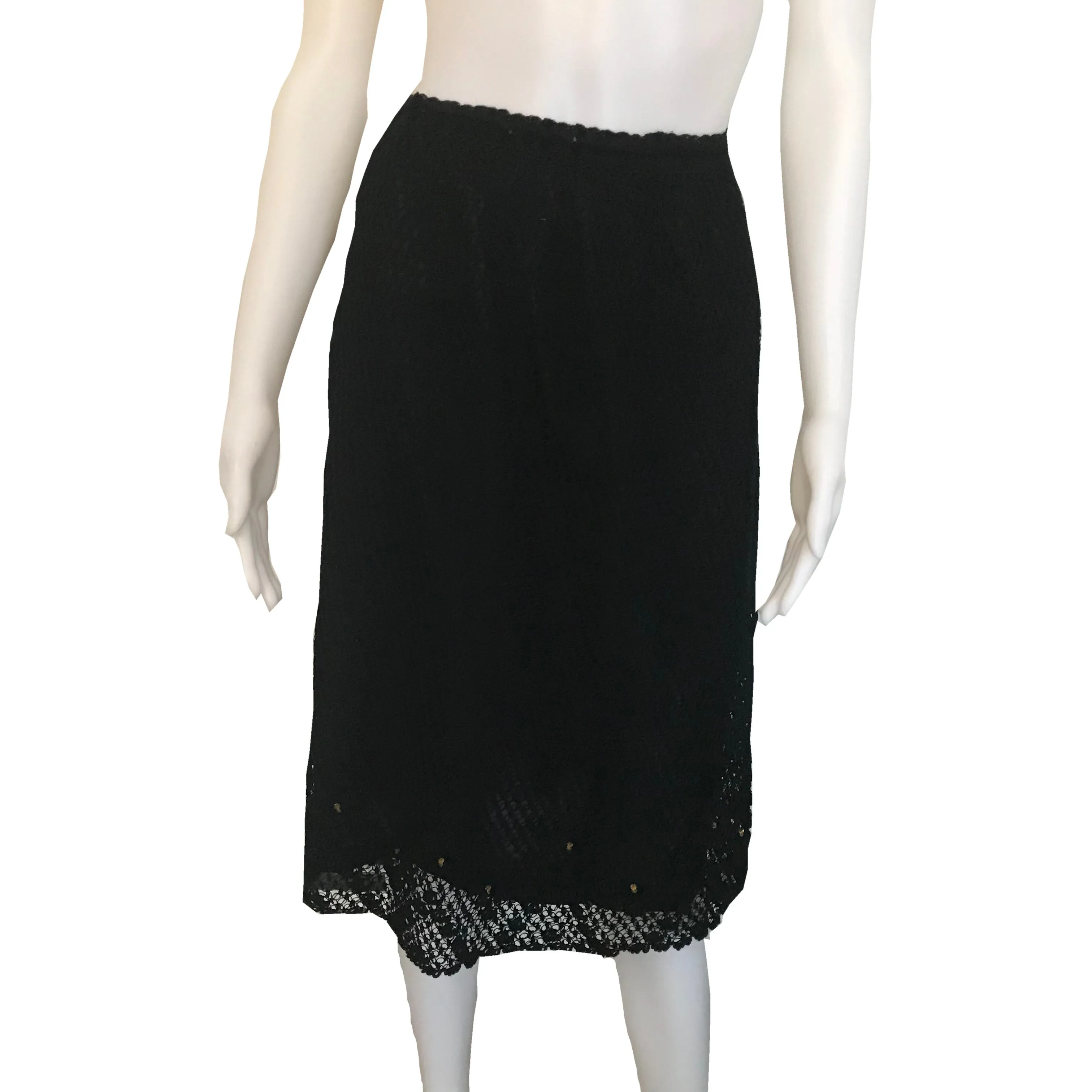 Vintage 1970s Black Crochet Sweater & Skirt Set