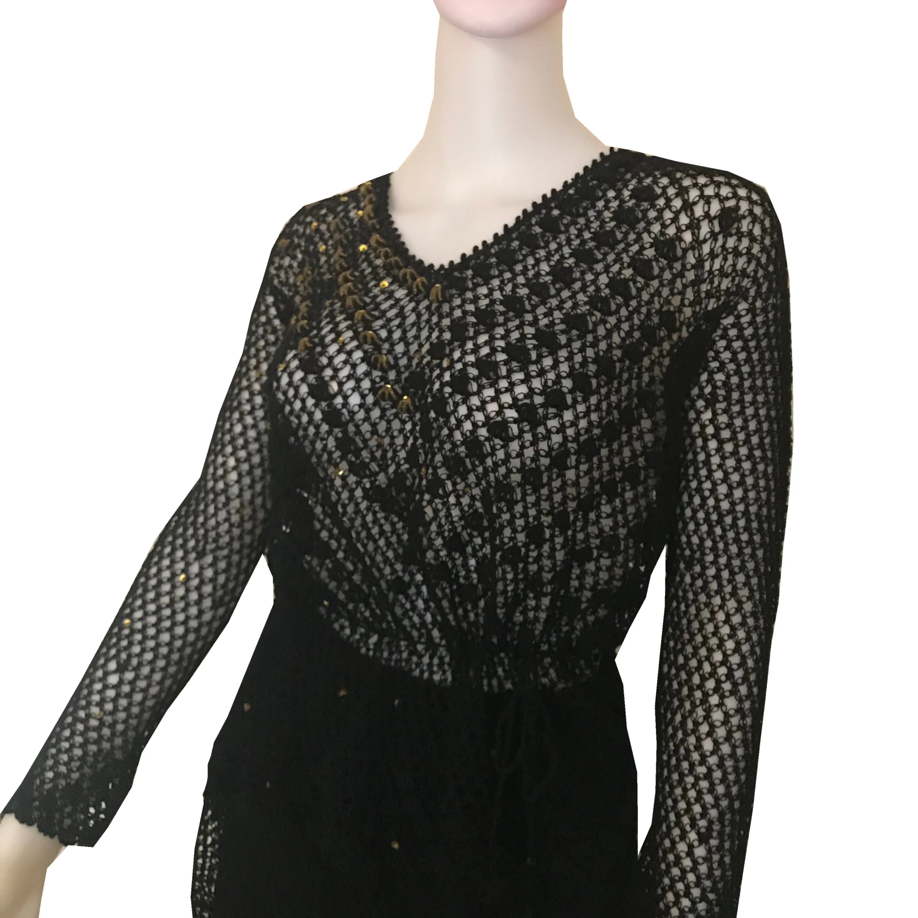 Vintage 1970s Black Crochet Sweater & Skirt Set