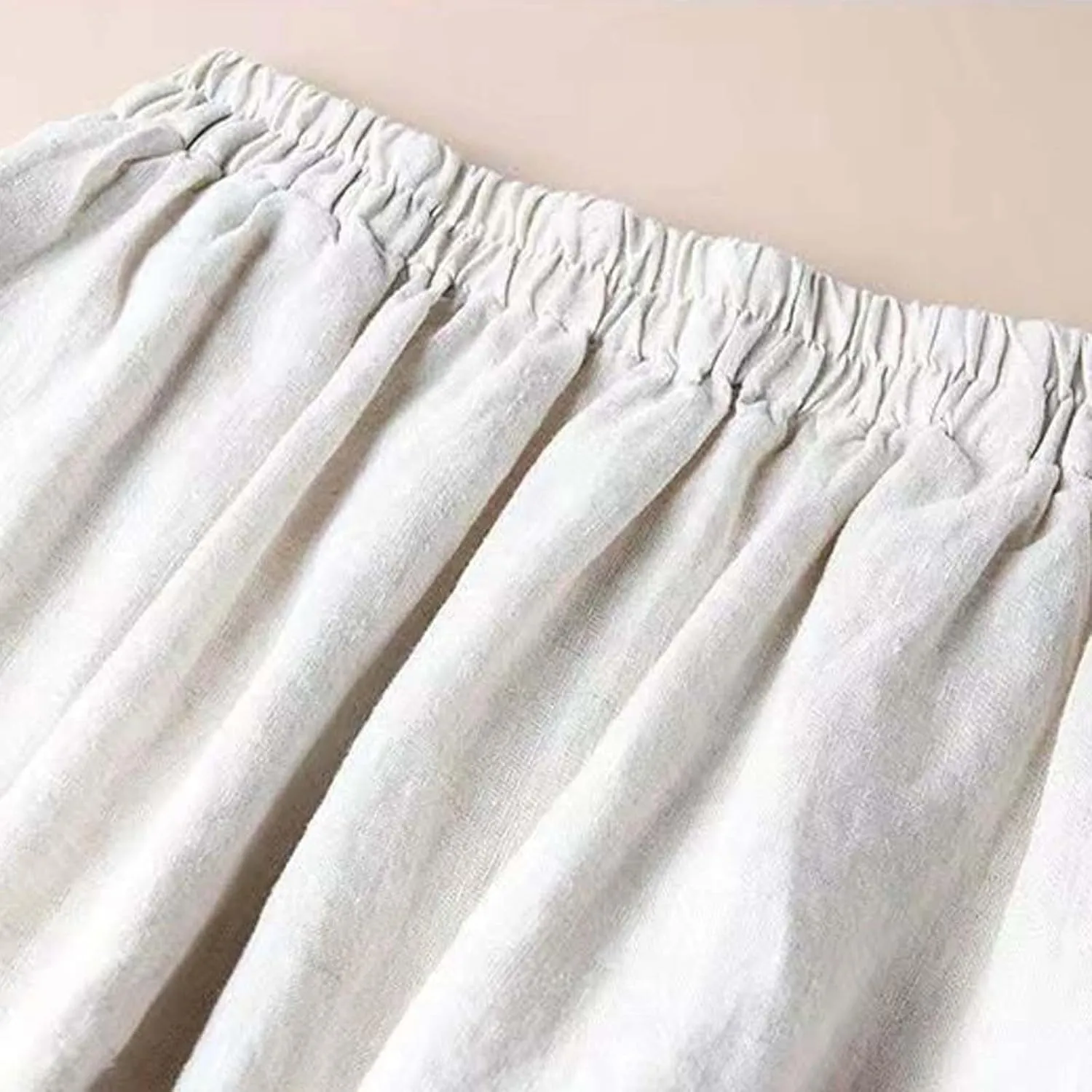Vintage Floral Embroidered Cotton Linen Skirt for Women A Line Midi Skirt Slimming Versatile Flared Skirt See