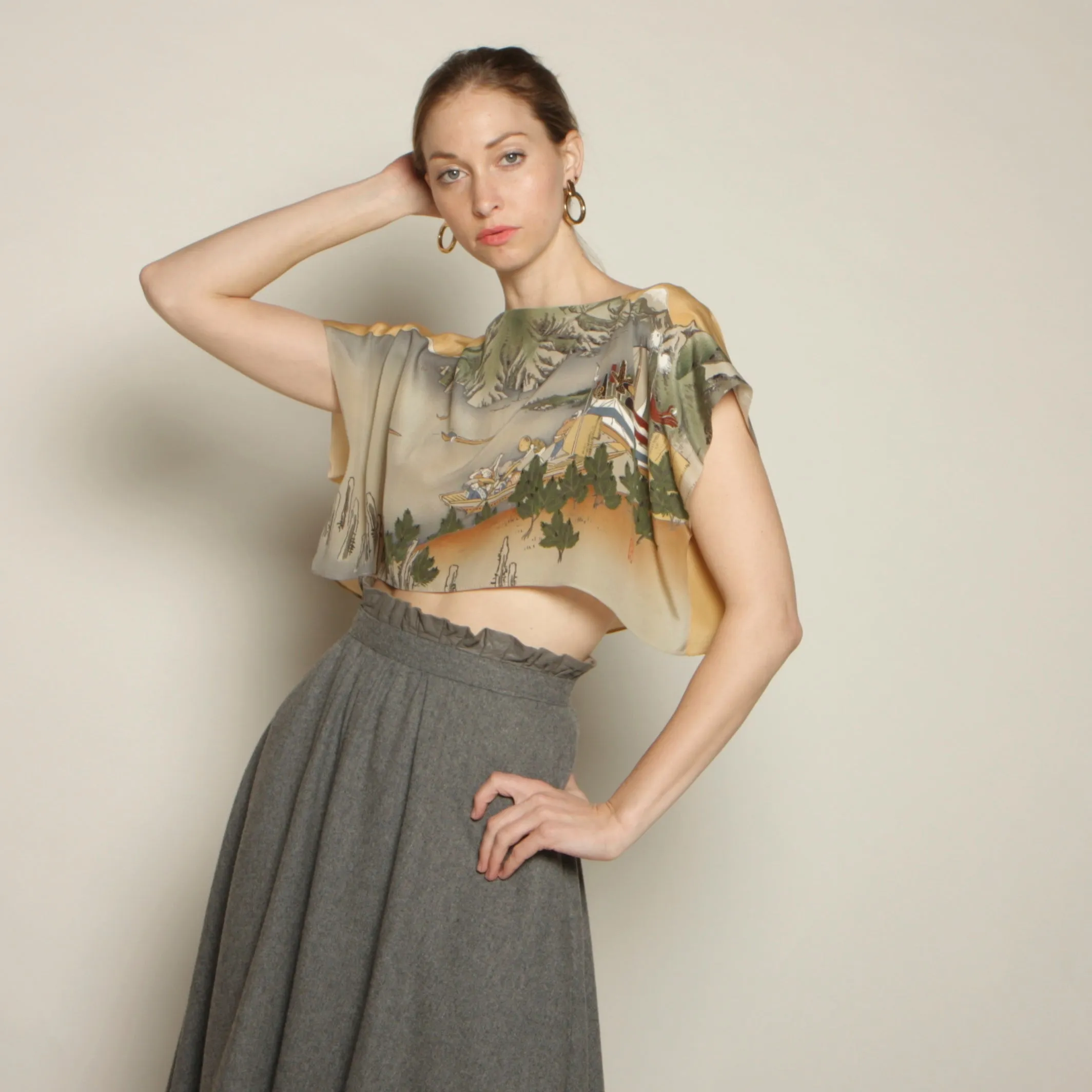 Vintage Printed Silk Scarf Top