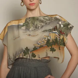 Vintage Printed Silk Scarf Top