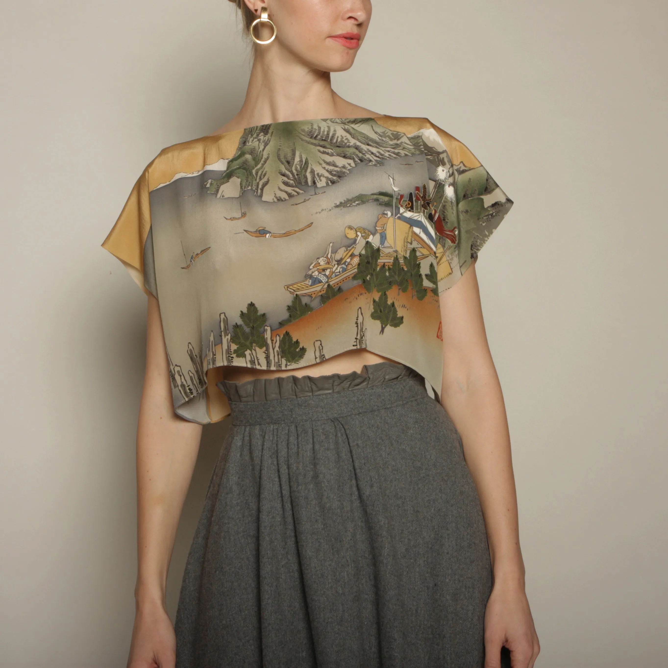 Vintage Printed Silk Scarf Top