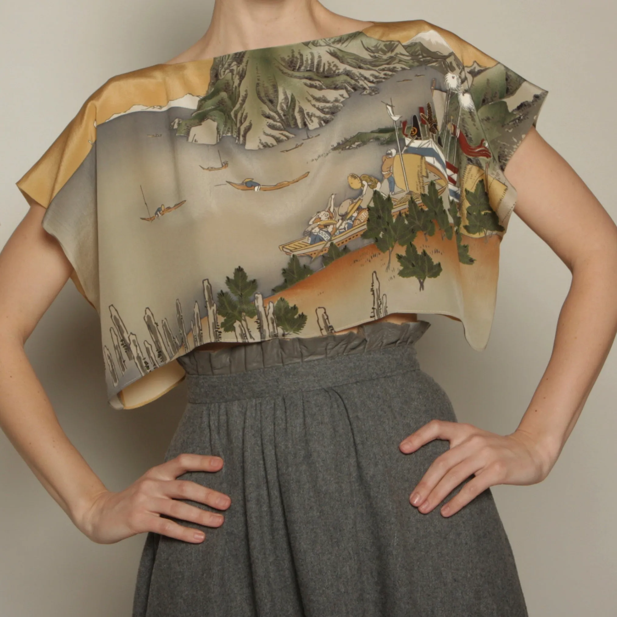 Vintage Printed Silk Scarf Top