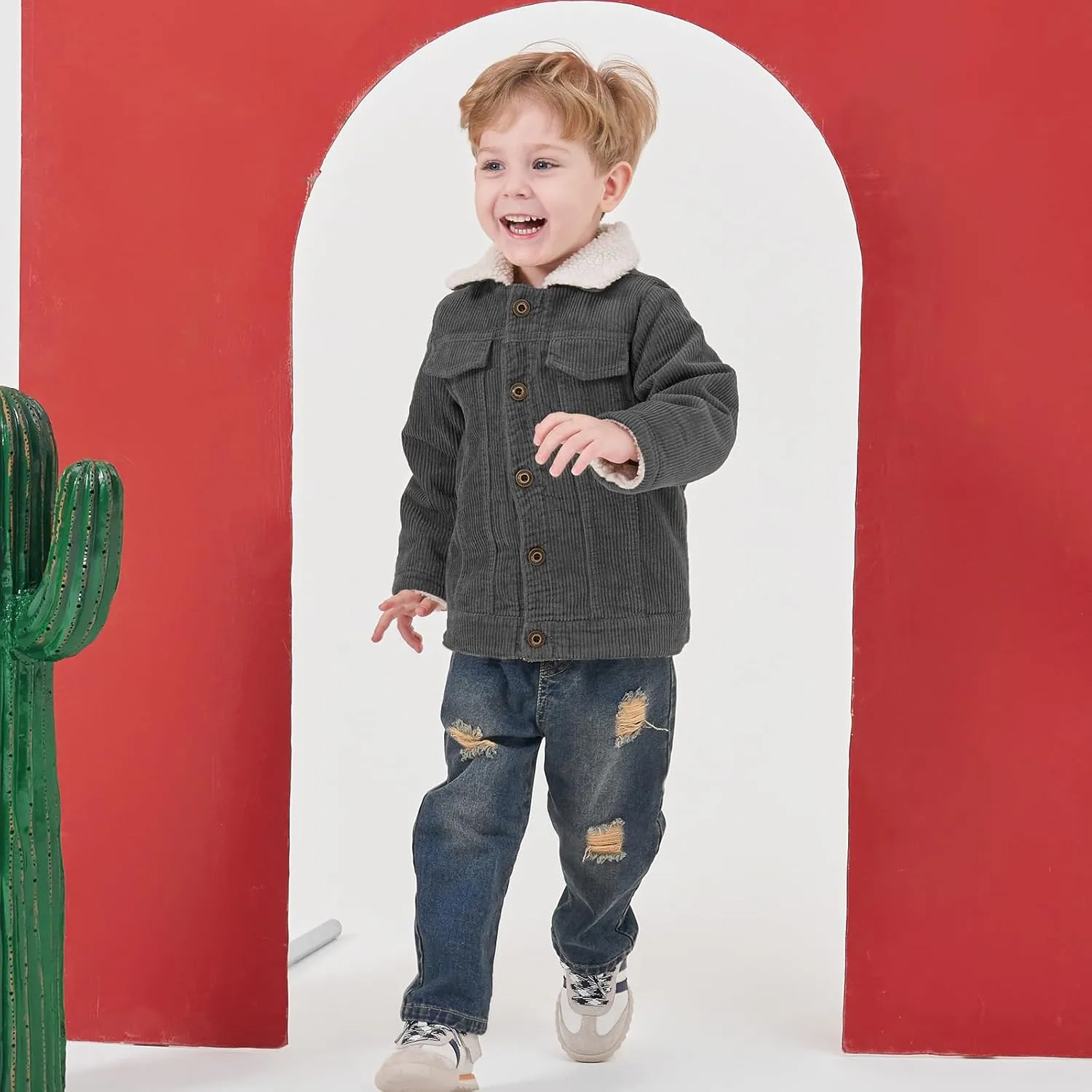 Volunboy Baby Boy Corduroy Jacket Toddler Fleece Winter Coat Kid Sherpa Lined Button Down Warm Outwear