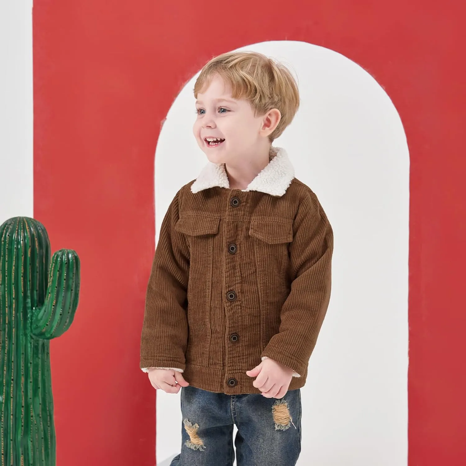 Volunboy Baby Boy Corduroy Jacket Toddler Fleece Winter Coat Kid Sherpa Lined Button Down Warm Outwear