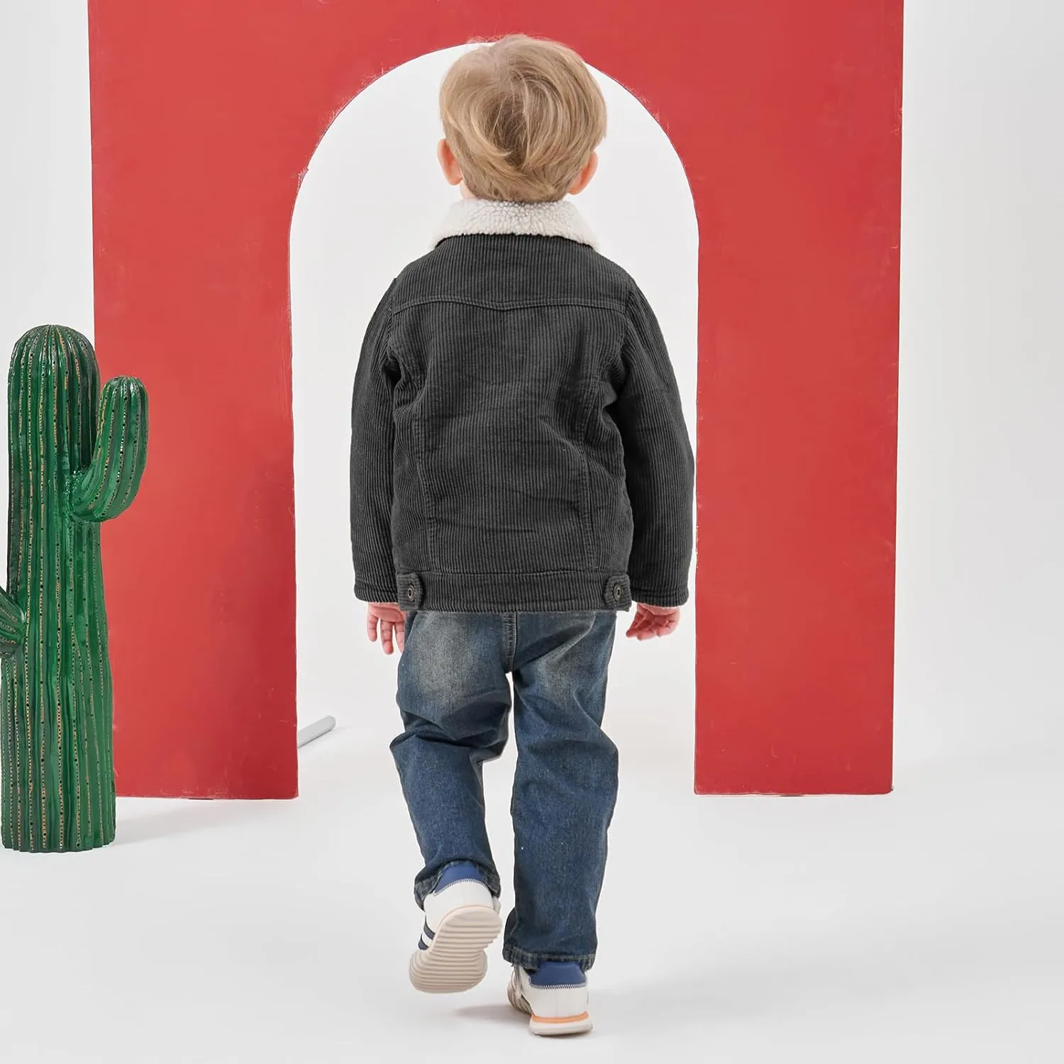 Volunboy Baby Boy Corduroy Jacket Toddler Fleece Winter Coat Kid Sherpa Lined Button Down Warm Outwear