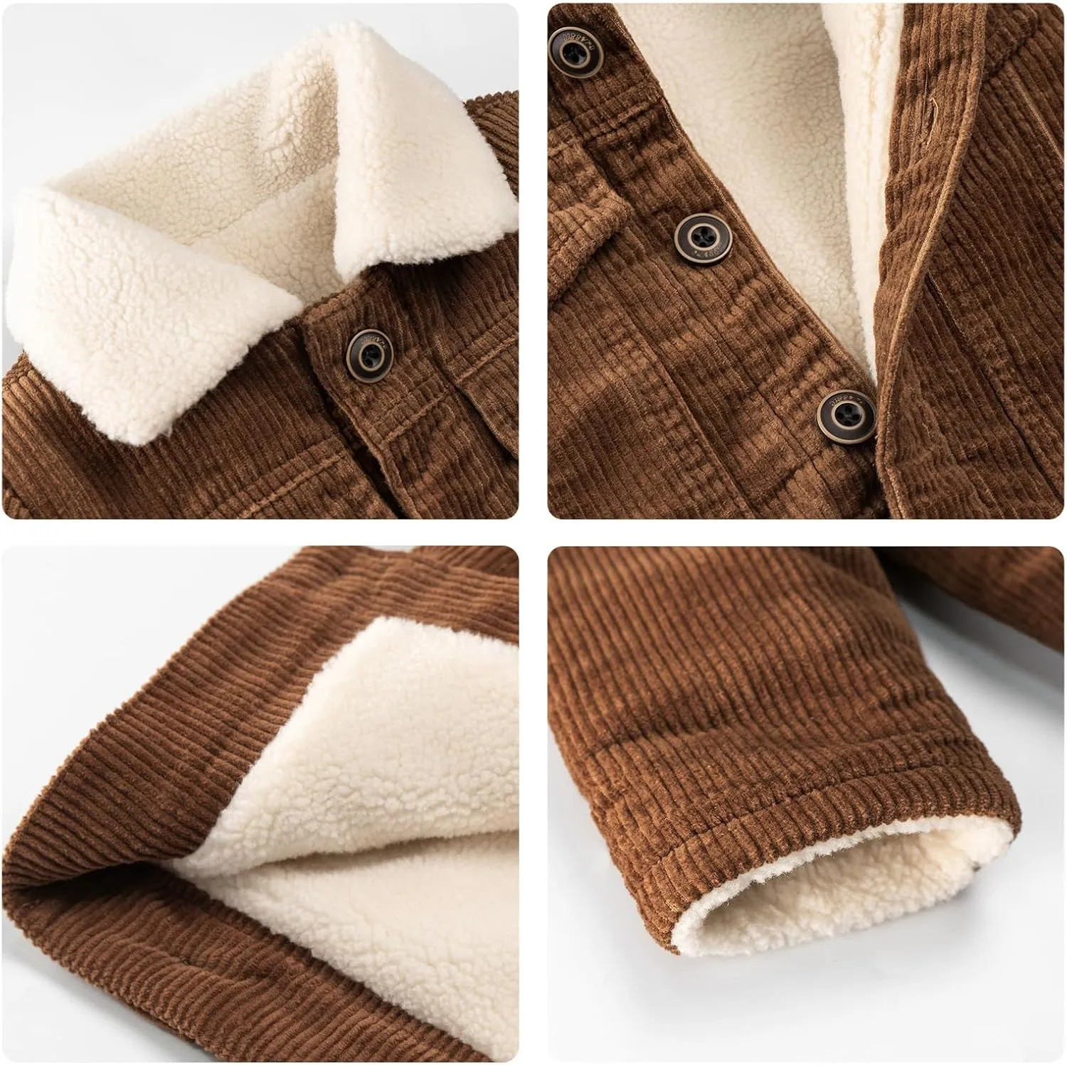 Volunboy Baby Boy Corduroy Jacket Toddler Fleece Winter Coat Kid Sherpa Lined Button Down Warm Outwear