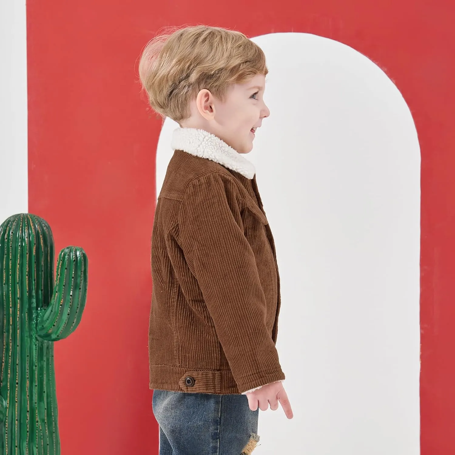 Volunboy Baby Boy Corduroy Jacket Toddler Fleece Winter Coat Kid Sherpa Lined Button Down Warm Outwear