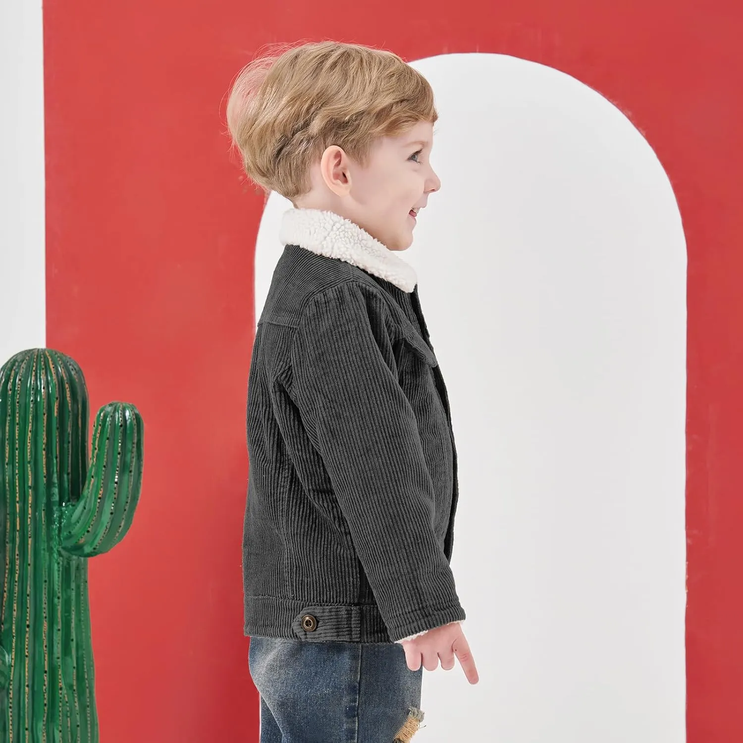 Volunboy Baby Boy Corduroy Jacket Toddler Fleece Winter Coat Kid Sherpa Lined Button Down Warm Outwear