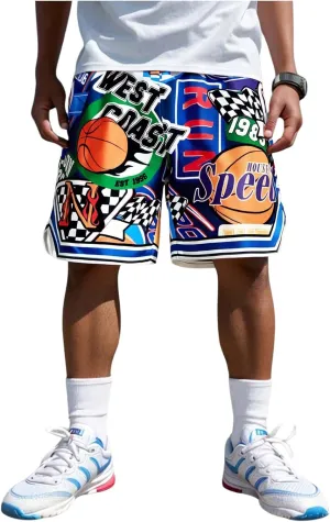 WDIRARA Boy's Letter Graphic Basketball Shorts Elastic Waist Athletic Gym Shorts