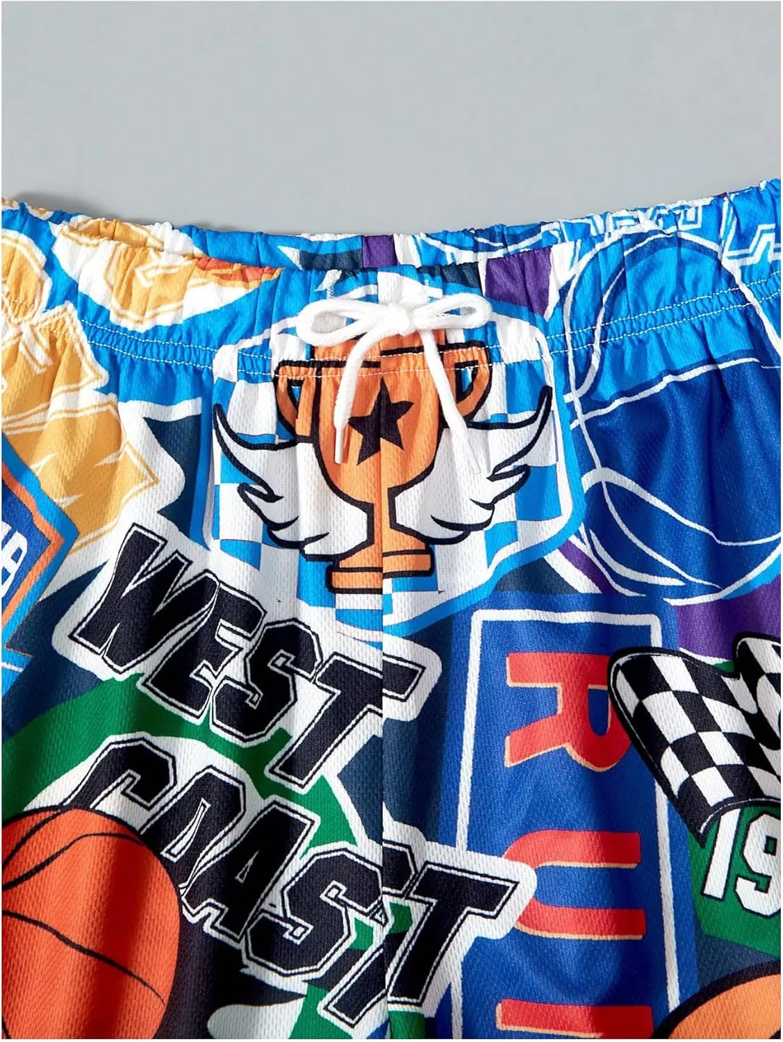 WDIRARA Boy's Letter Graphic Basketball Shorts Elastic Waist Athletic Gym Shorts