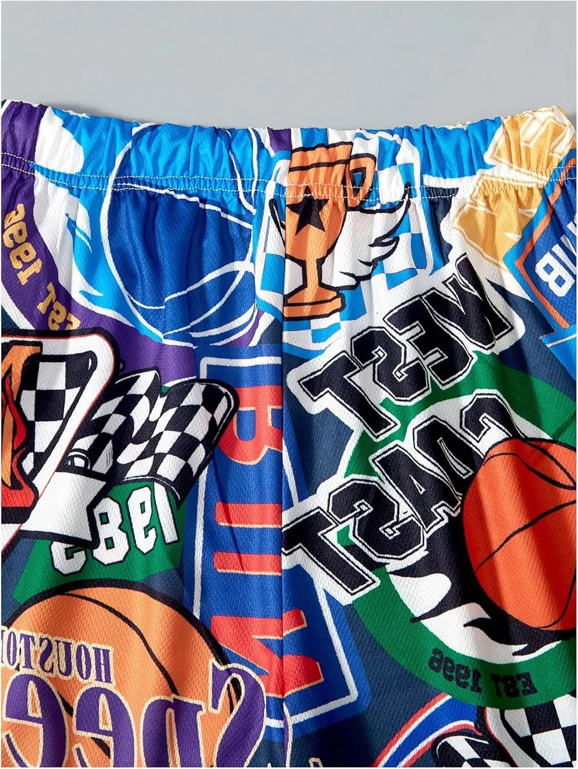 WDIRARA Boy's Letter Graphic Basketball Shorts Elastic Waist Athletic Gym Shorts