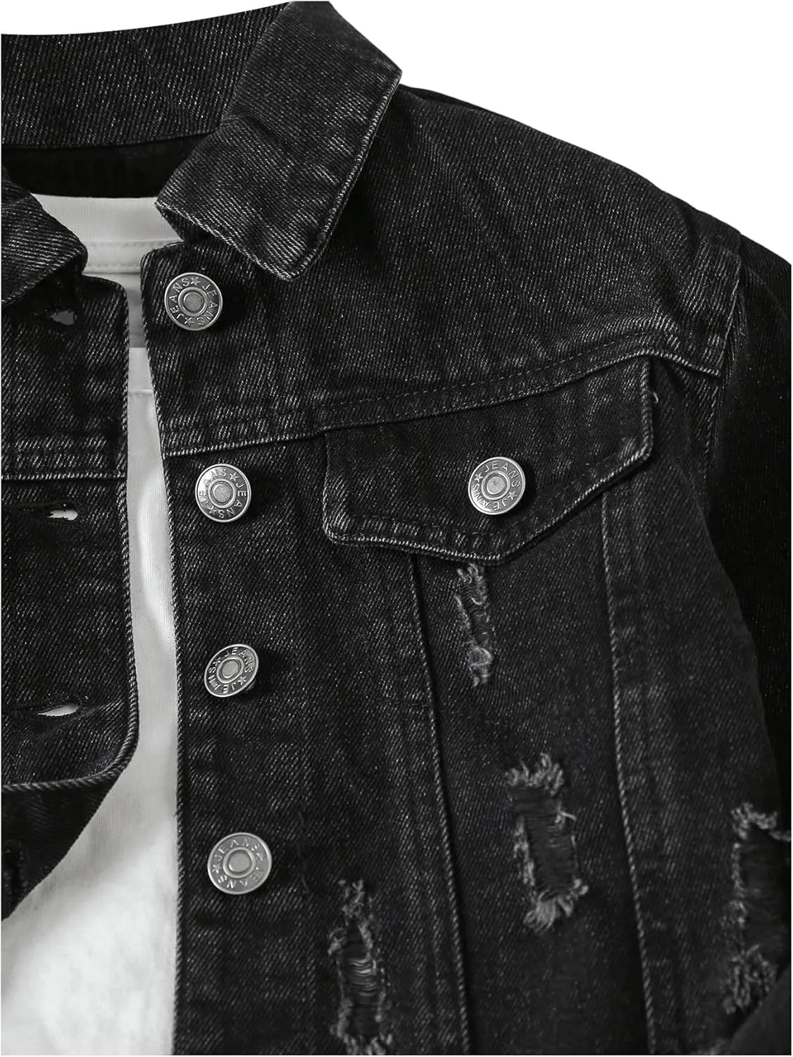 WDIRARA Girl's Letter Graphic Denim Jacket Raw Hem Long Sleeve Button Down Outerwear