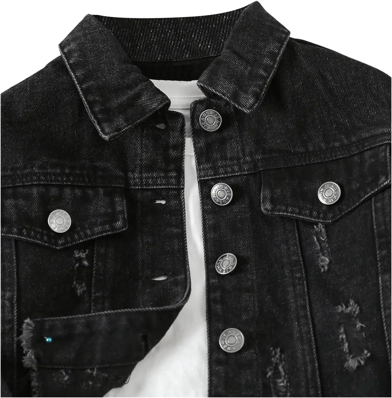 WDIRARA Girl's Letter Graphic Denim Jacket Raw Hem Long Sleeve Button Down Outerwear