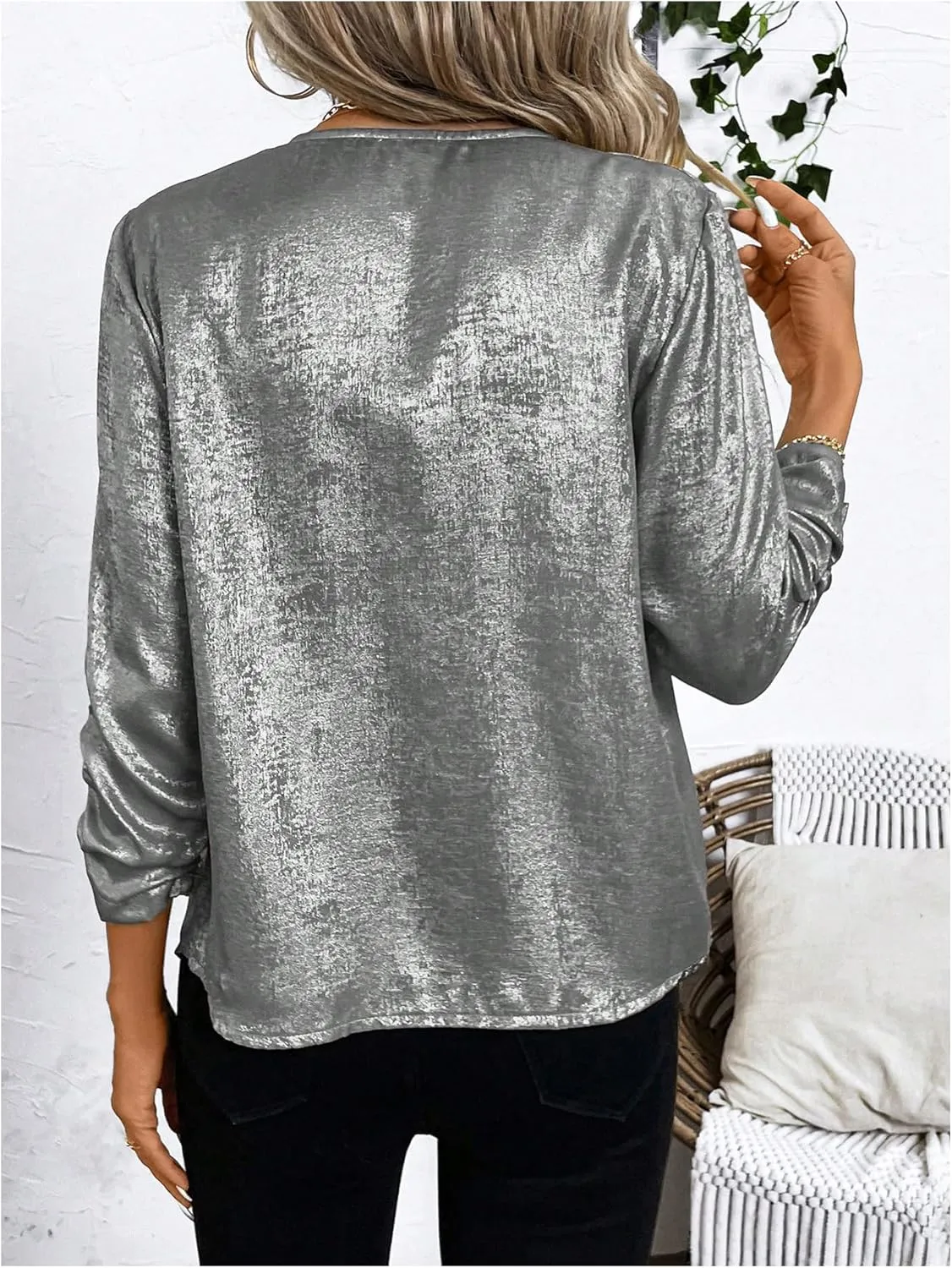 WDIRARA Women's Sequin Glitter Open Front Blazer Casual Long Sleeve Sparkl Jacket Outerwear