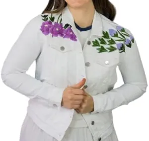 White Floral Embroidery Denim Jacket | Embroidery Vintage Jeans Jackets | Denim Jacket for Women