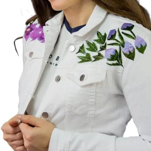 White Floral Embroidery Denim Jacket | Embroidery Vintage Jeans Jackets | Denim Jacket for Women