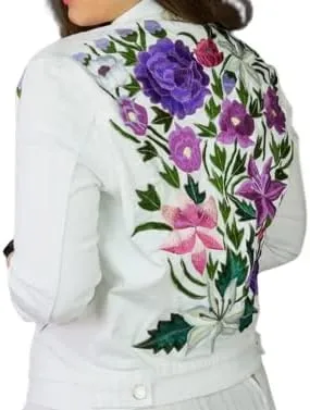 White Floral Embroidery Denim Jacket | Embroidery Vintage Jeans Jackets | Denim Jacket for Women