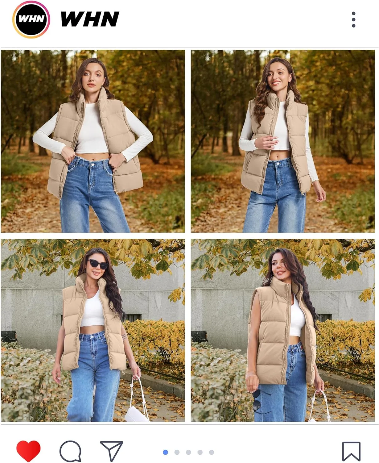 WHN Women's Oversized Puffer Vest Sleeveless Padded Jacket Coat Zip Up Winter Warm Outerwear