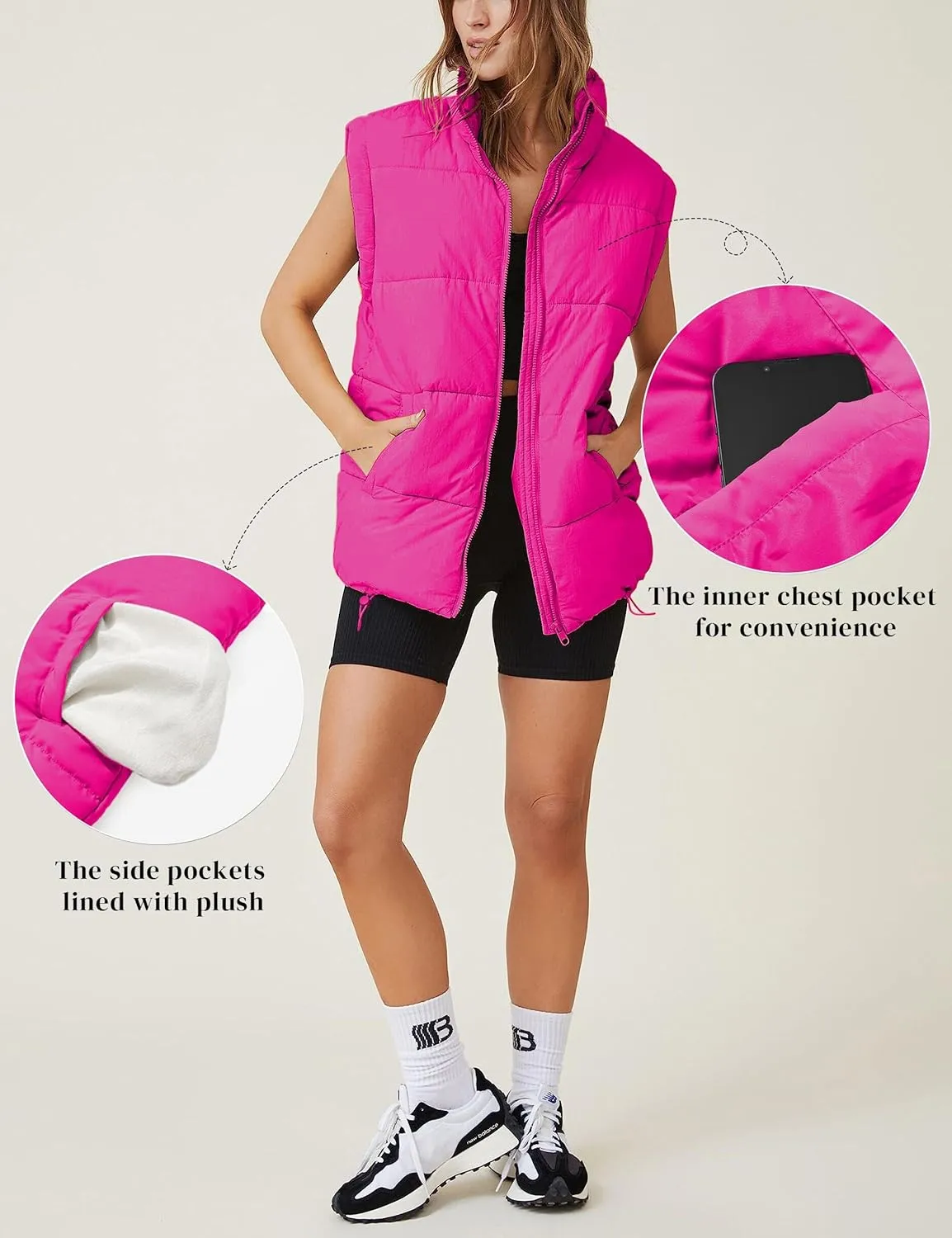 WHN Women's Oversized Puffer Vest Sleeveless Padded Jacket Coat Zip Up Winter Warm Outerwear
