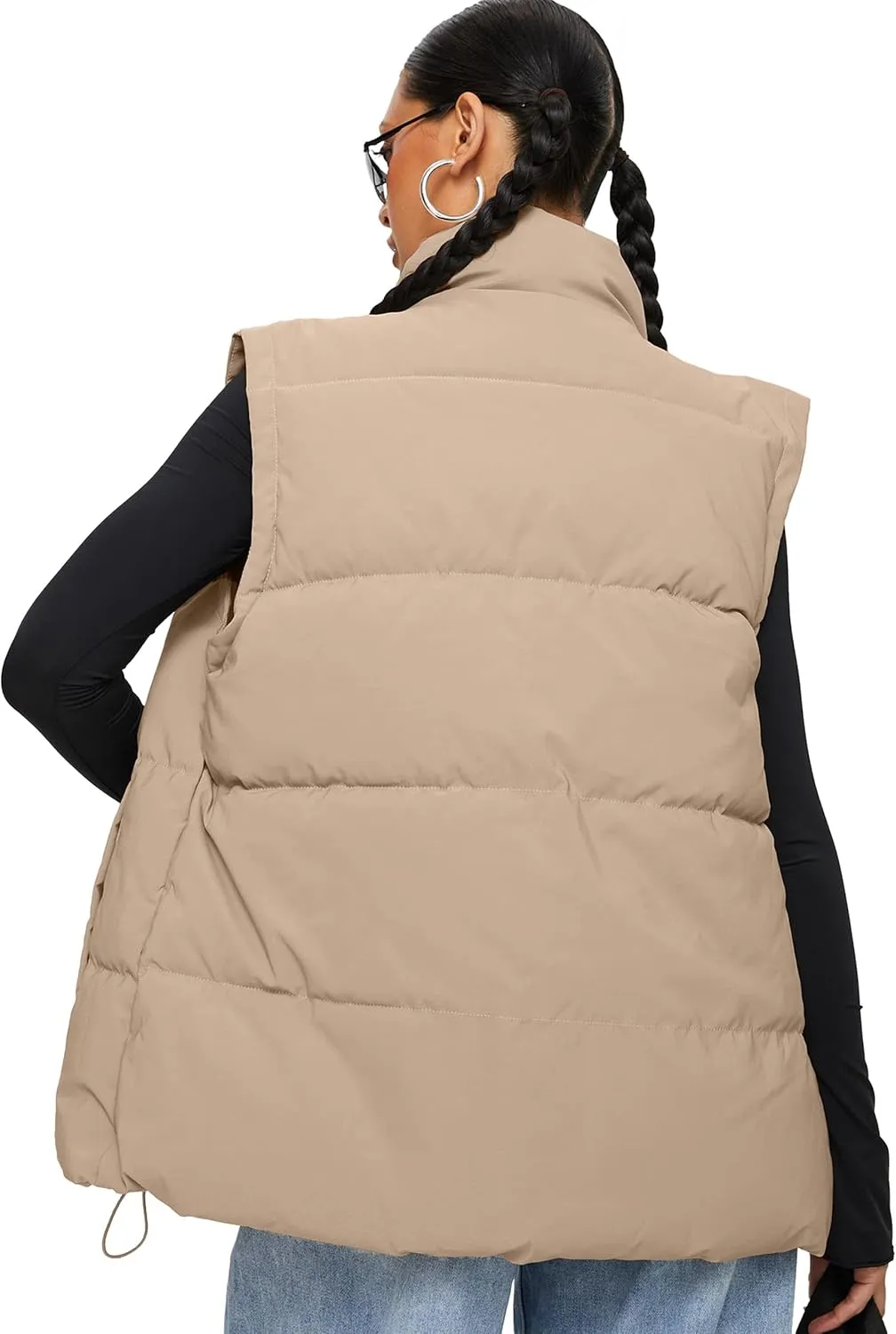 WHN Women's Oversized Puffer Vest Sleeveless Padded Jacket Coat Zip Up Winter Warm Outerwear
