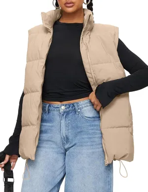 WHN Women's Oversized Puffer Vest Sleeveless Padded Jacket Coat Zip Up Winter Warm Outerwear
