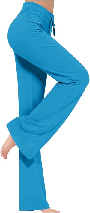 Wide Leg Yoga Pants for Women Trendy Drawstring High Waisted Workout Leggings Flare Bootleg Loose Fit Trousers