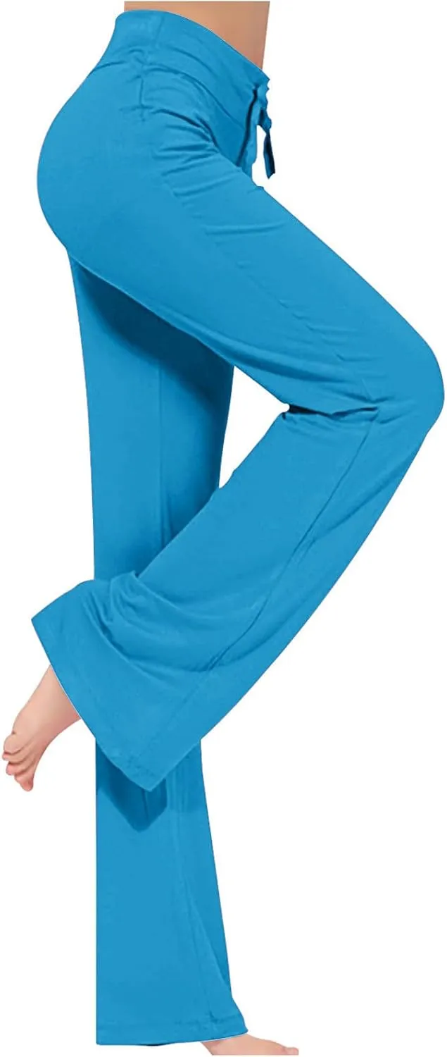 Wide Leg Yoga Pants for Women Trendy Drawstring High Waisted Workout Leggings Flare Bootleg Loose Fit Trousers