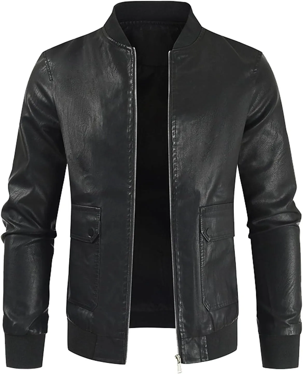 Windbreaker Men Autumn Solid Color Zip PU Leather Jacket Short Lapel Motorcycle Leather Jacket Coat Costume for Men
