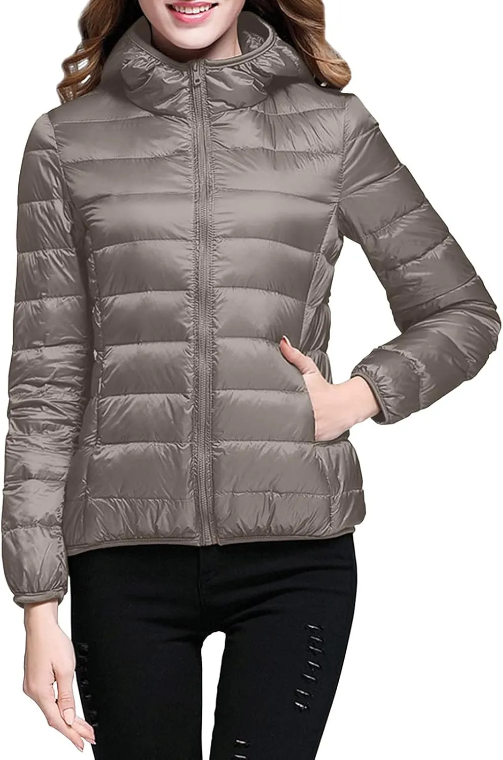Winter Coats Womens Lightweight Packable Hooded Puffer Jacket Down Coats Waterproof Ski Jacket Warm Windproof Trench Coat