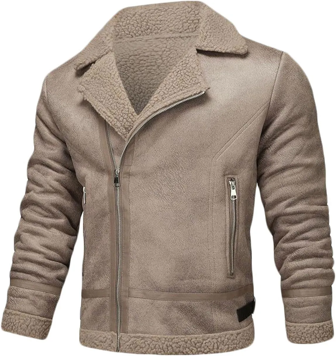 Winter Faux Leather Jackets For Men Vintage Classic Motorcycle Jackets Notch Collar Military Sherpa Lined Coats