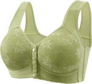 Wireless Front Closure Push Up Cotton Sleep Bras for Women, Green, 3 Count