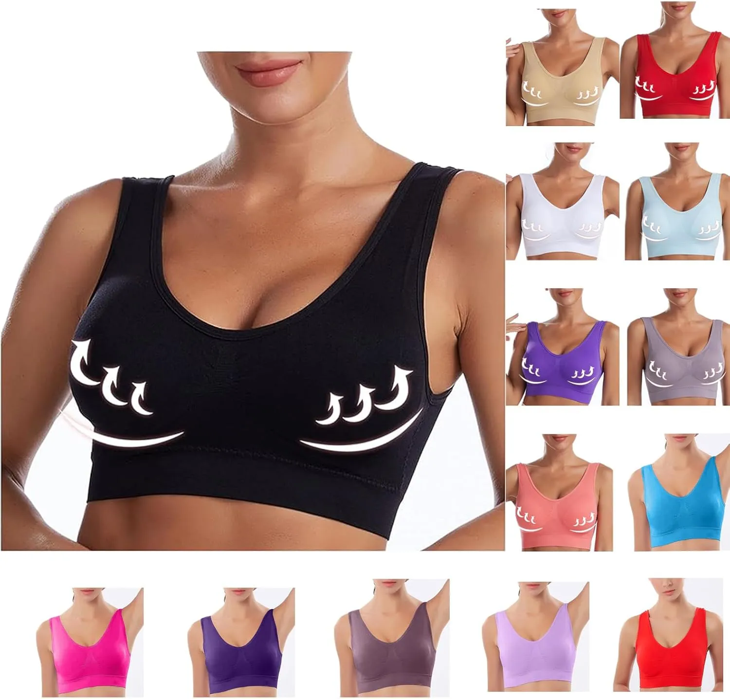 Womans Wireless Breathable Gathering Sports Bra Traceless Comfortable No Steel Ring Vest Everyday Sleep Bras