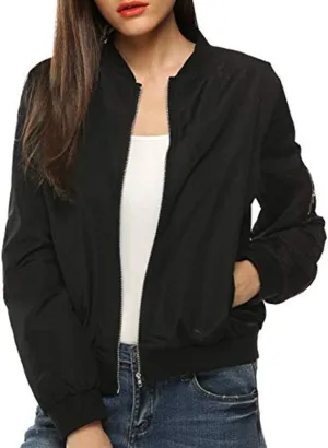 Women Casual Coat Jacket Classic Bomber Jacket Zip Up Lightweight Jacket Coat Windbreaker Outwear with Pockets