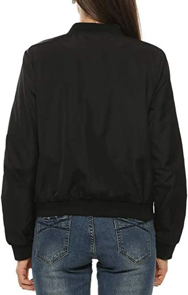 Women Casual Coat Jacket Classic Bomber Jacket Zip Up Lightweight Jacket Coat Windbreaker Outwear with Pockets