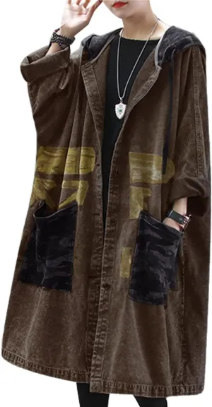 Women Fashion Loose Distressed Denim Trench Jacket Coat Casual Plus Size Jean Outerwear