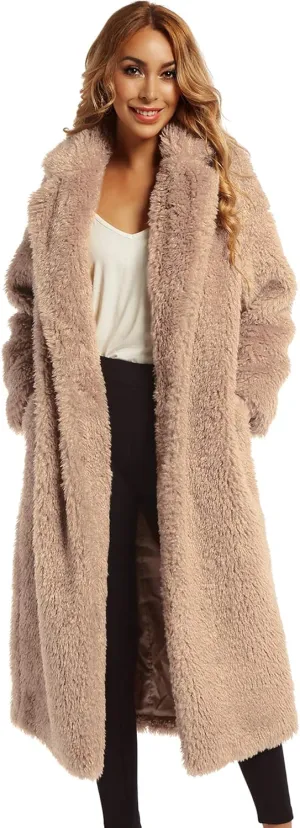 Women Faux Fur Winter Coats Comfort Warm Outerwear Open Front Long Cardigan Overcoat Jacket
