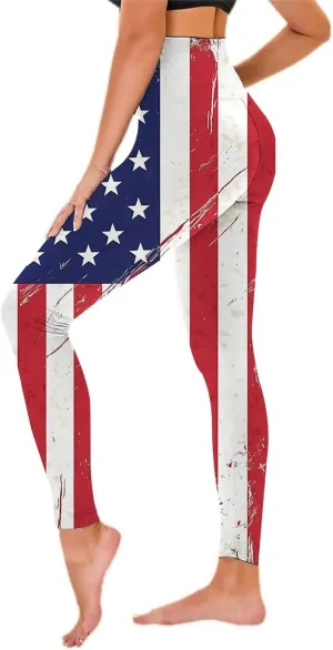 Women High Waist American Flag Leggings Comfortable Skinny Yoga Gym Fitness Pants US Flag Patriotic Tights