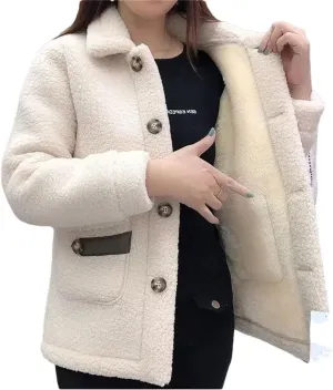 Women Imitation Lamb Wool Jacket Thicke Warm Pocket Pimp Fur Coat Cotton Padded Jacket Outerwear