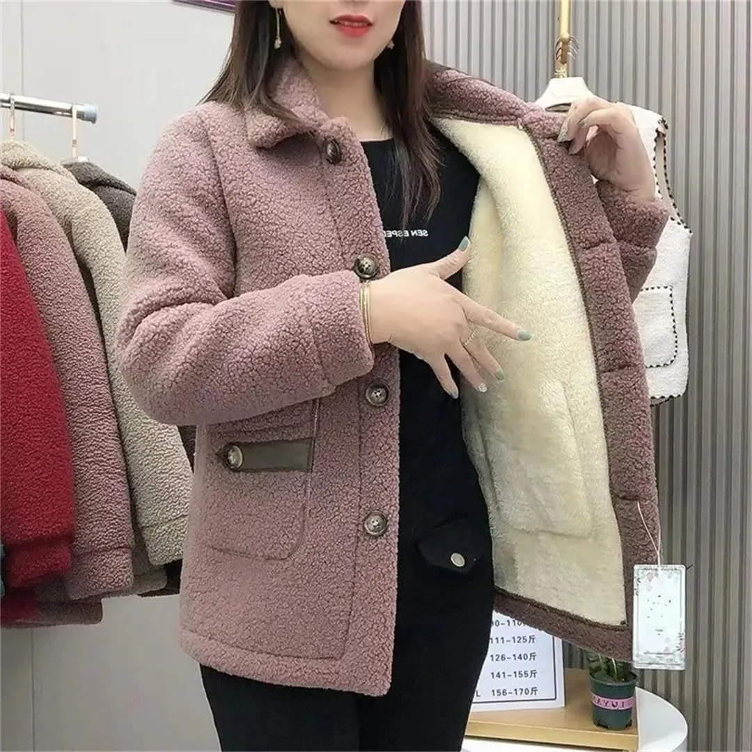 Women Imitation Lamb Wool Jacket Thicke Warm Pocket Pimp Fur Coat Cotton Padded Jacket Outerwear