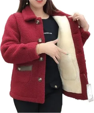 Women Imitation Lamb Wool Jacket Thicke Warm Pocket Pimp Fur Coat Cotton Padded Jacket Outerwear