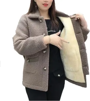 Women Imitation Lamb Wool Jacket Thicke Warm Pocket Pimp Fur Coat Cotton Padded Jacket Outerwear
