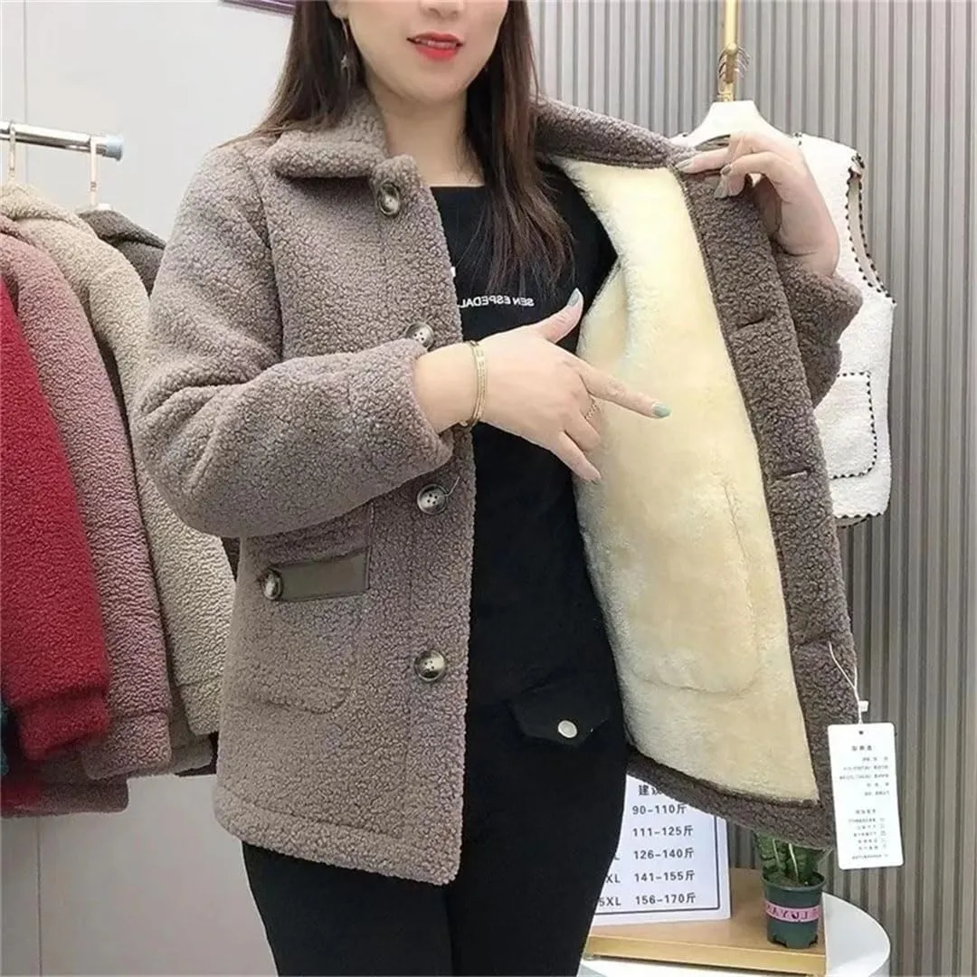 Women Imitation Lamb Wool Jacket Thicke Warm Pocket Pimp Fur Coat Cotton Padded Jacket Outerwear