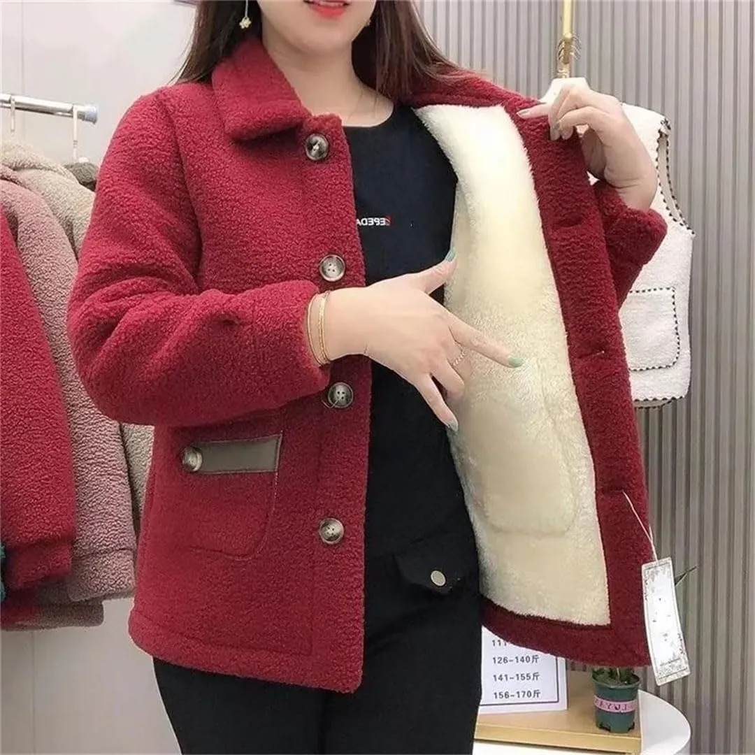 Women Imitation Lamb Wool Jacket Thicke Warm Pocket Pimp Fur Coat Cotton Padded Jacket Outerwear
