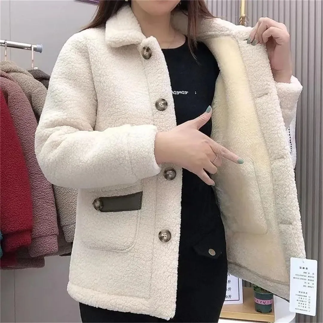 Women Imitation Lamb Wool Jacket Thicke Warm Pocket Pimp Fur Coat Cotton Padded Jacket Outerwear