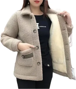 Women Imitation Lamb Wool Jacket Thicke Warm Pocket Pimp Fur Coat Cotton Padded Jacket Outerwear