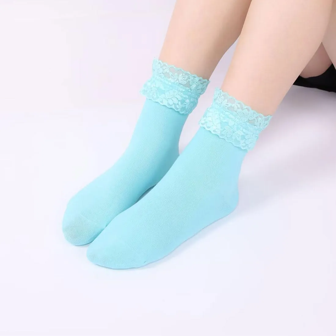 Women Lace Ruffle Socks Fashion Fancy Lovely Girl Socks 3 Pairs