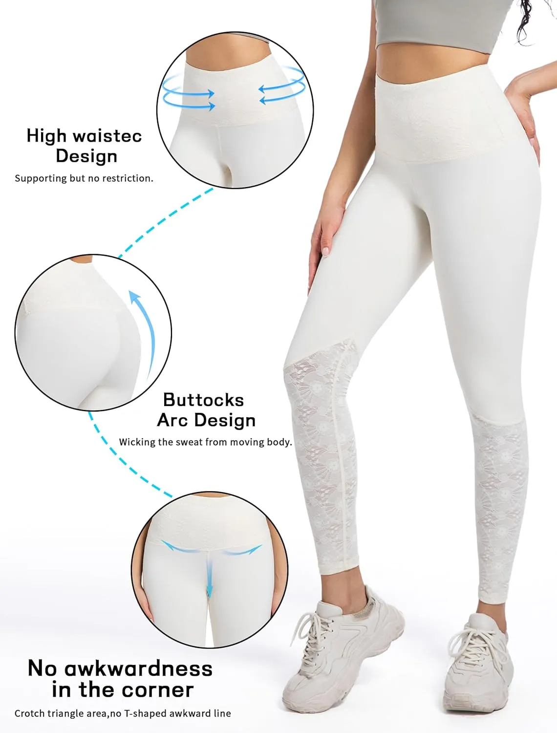 Women Lace Yoga Capris with Pockets Tummy Control Workout Capri Leggings Compression Breathable Ideal for Gym Running